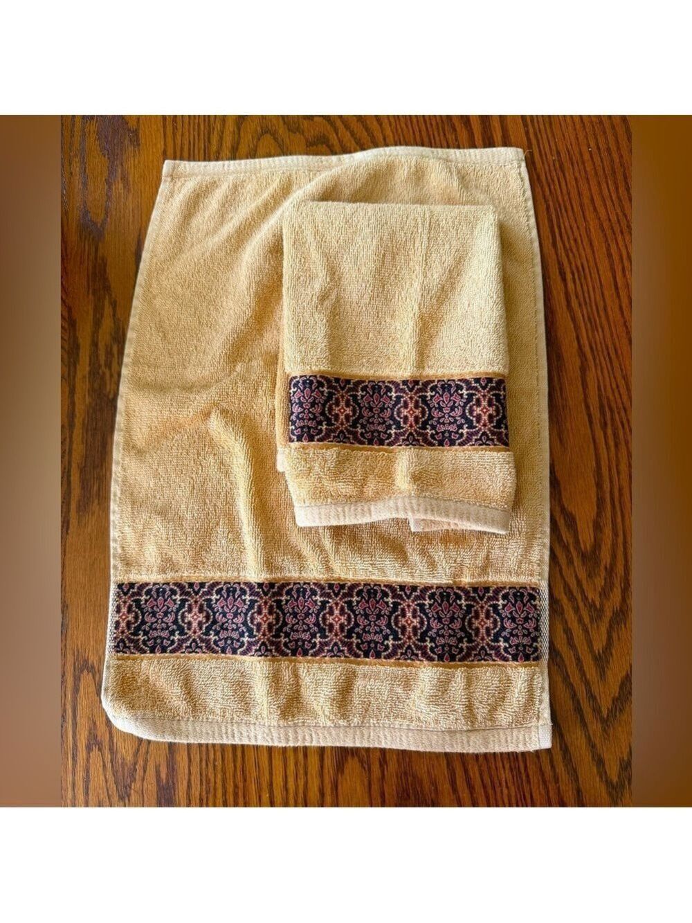 Waverly Golden Yellow Cotton Hand Towels With Red & Black Accents Set of 2